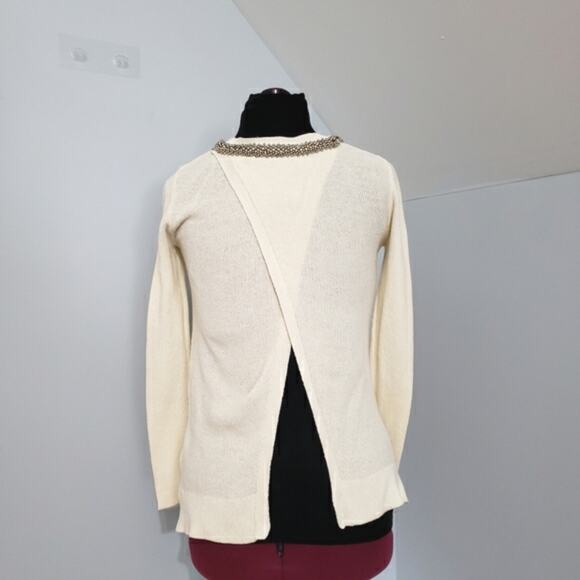 NWT Love by Design Embellished Neckline Split Back Cream Knit Sweater Large - Picture 3 of 12